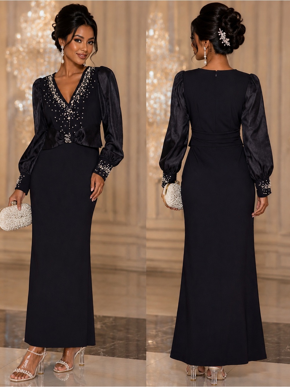NWT SHEIN Belle Curve Pearl Embellished Maxi Dress Size 0XL